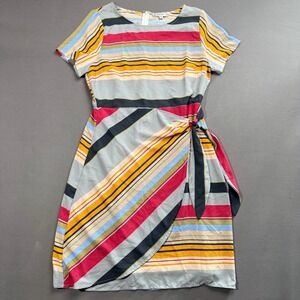 Baevely Striped Dress‎ Tie Waist Short Sleeve Colorful Casual Medium Women